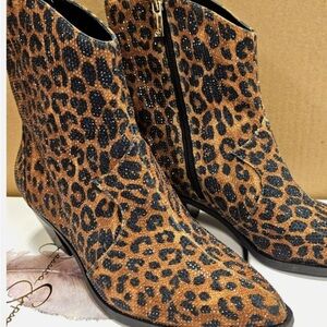 Jessica Simpson Cissely Leopard Print Rhinestone Western Boot BNWOB